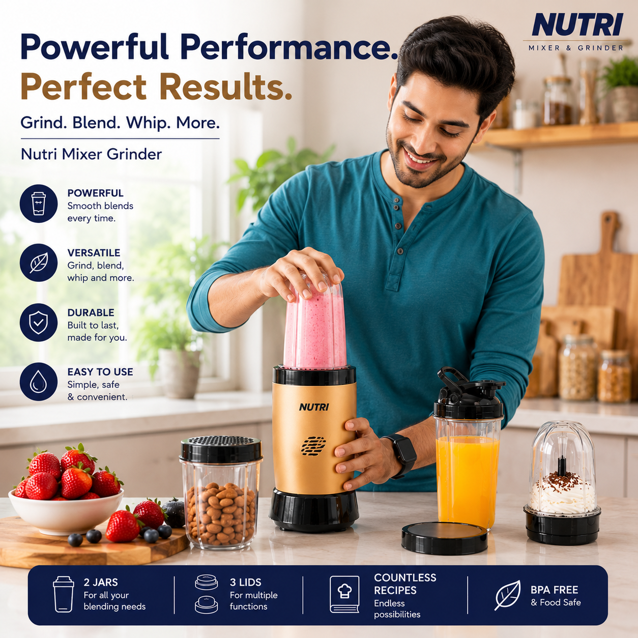 MAYUMI Nutri Express 400W Mixer Grinder & Nutri Blender (Gold)