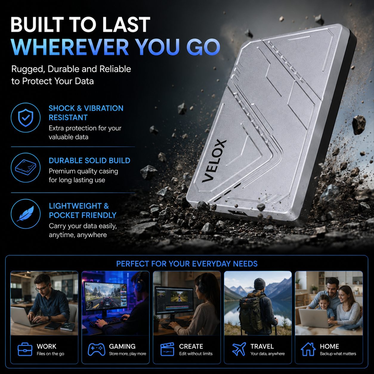 MAYUMI VELOX Portable SSD - External Solid State Drive | USB 3.2 Gen 1 Up to 5 Gbps | Type-C OTG Adapter
