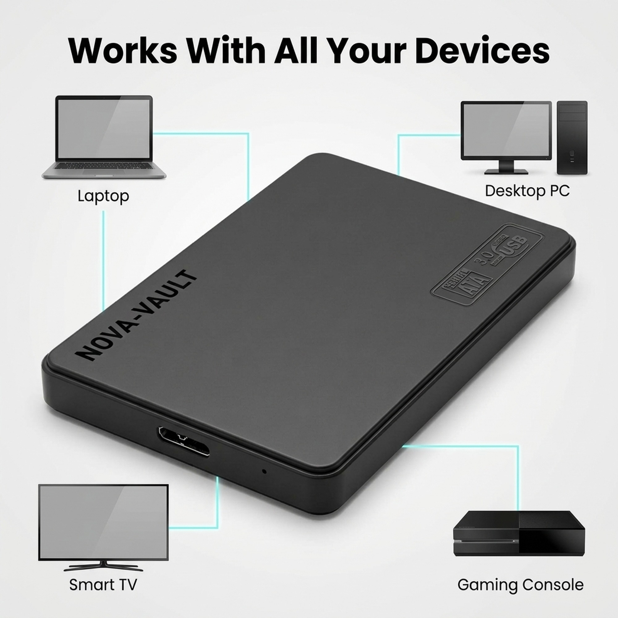 MAYUMI NOVA-VAULT Portable External Hard Drive | USB 3.0 | Slim 2.5" HDD with OTG Adapter