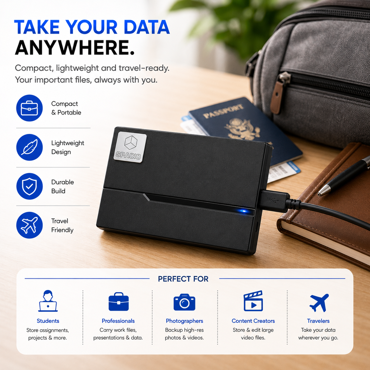 MAYUMI SPACIO 3.0 External Hard Drive, USB 3.0 5Gbps, OTG for Mobile