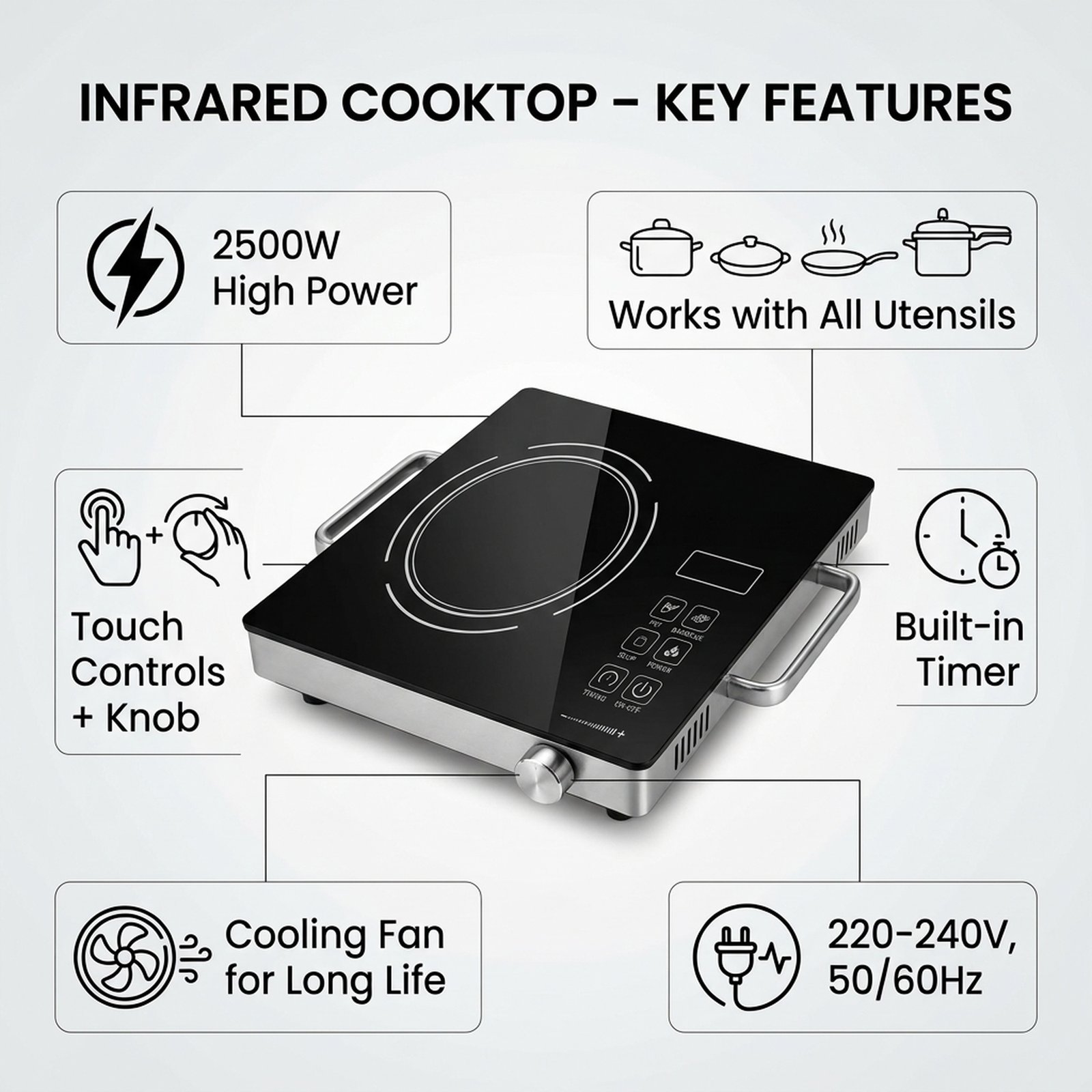 MAYUMI Surya 2500W Infrared Cooktop for All Utensils