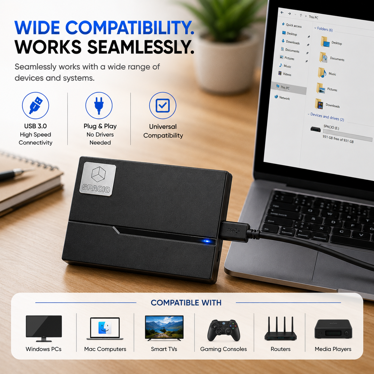 MAYUMI SPACIO 3.0 External Hard Drive, USB 3.0 5Gbps, OTG for Mobile