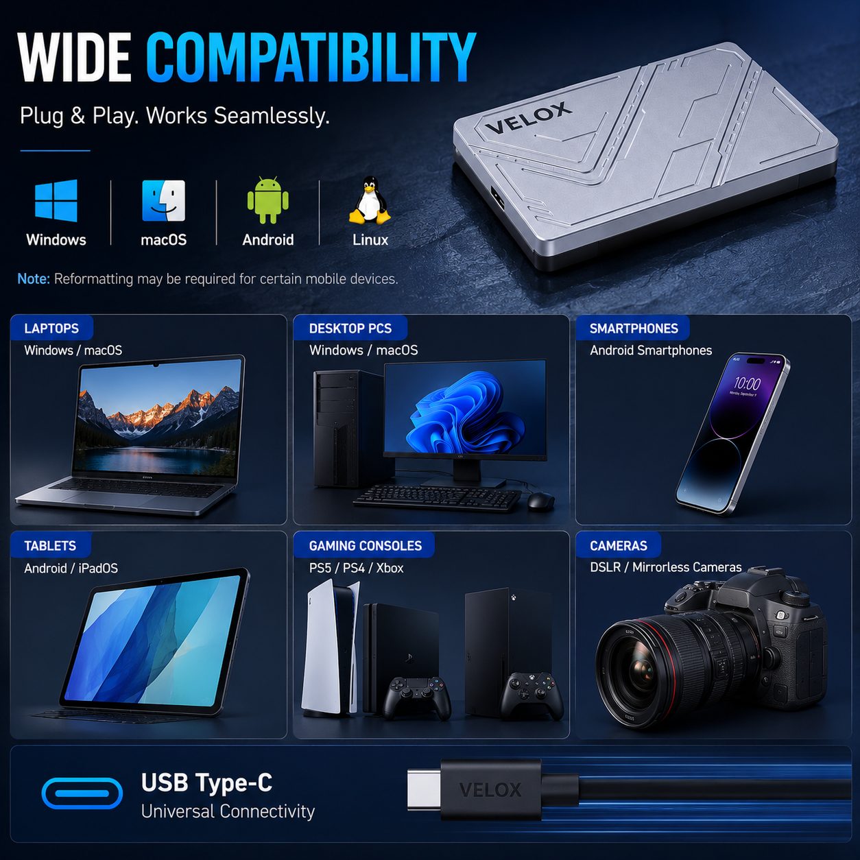MAYUMI VELOX Portable SSD - External Solid State Drive | USB 3.2 Gen 1 Up to 5 Gbps | Type-C OTG Adapter