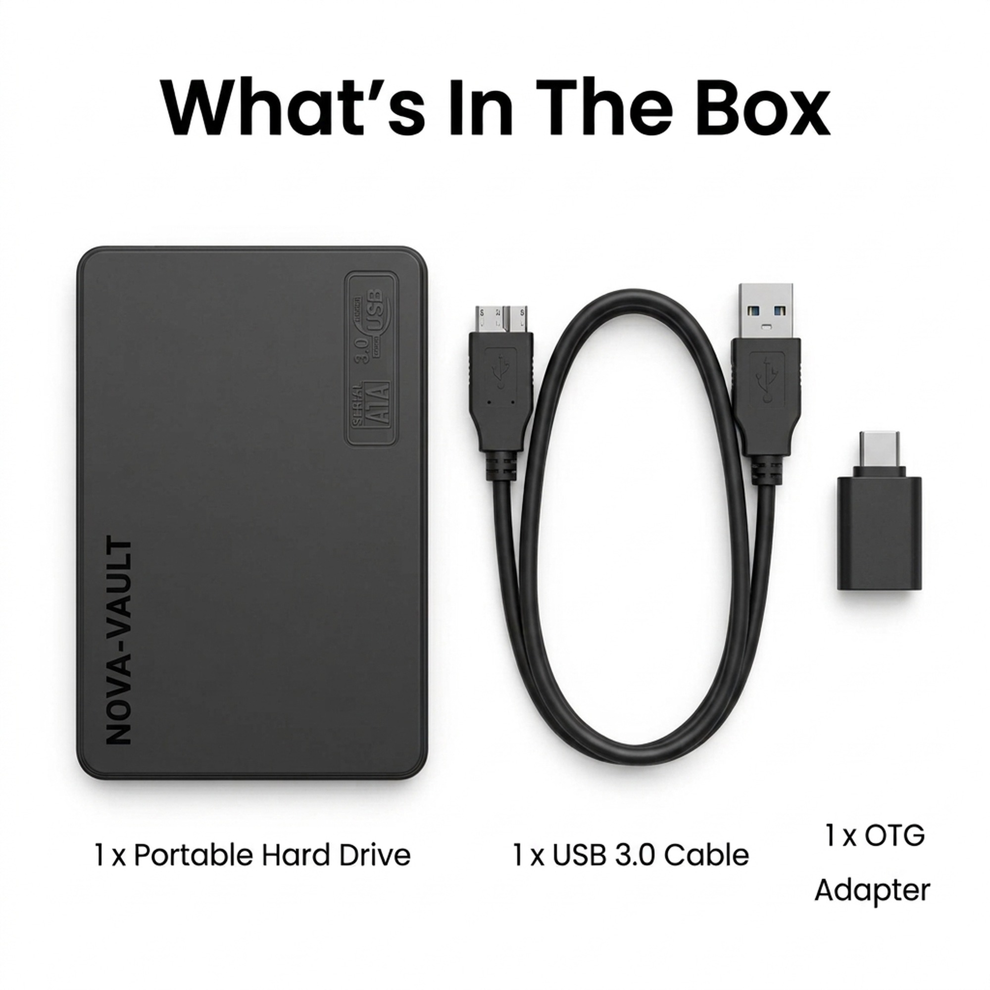 MAYUMI NOVA-VAULT Portable External Hard Drive | USB 3.0 | Slim 2.5" HDD with OTG Adapter